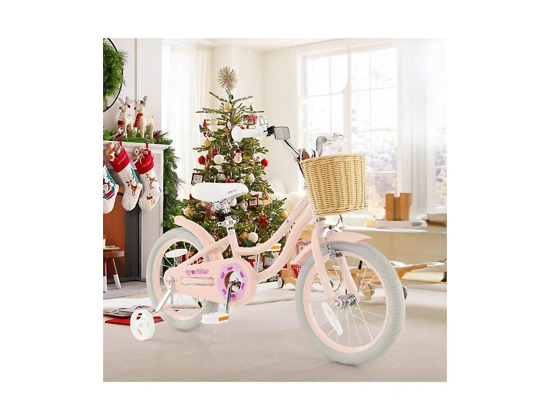 Akiudex 16 Inch Kids Bike with Basket Adjustable Seat Training Wheels and Dual Brake System