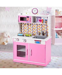 Akiudex Kids Wooden Play Kitchen Set with Sink, Stove, and Microwave