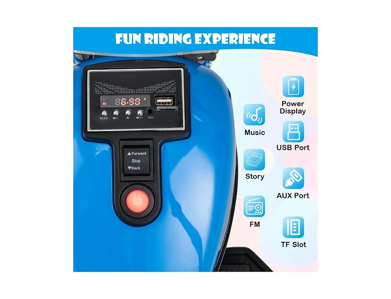 Akiudex 6V Kids Ride-On Motorcycle with Training Wheels and Music