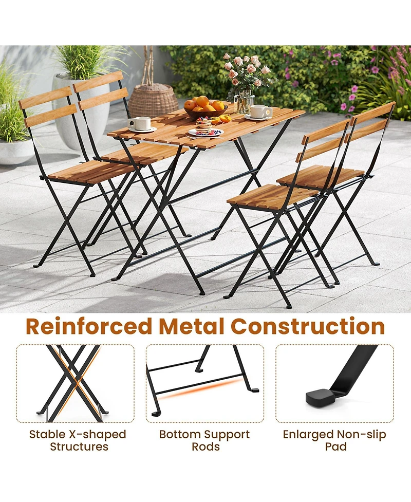 Gymax 5 Pcs Patio Acacia Wood Dining Set w/ 4 Folding Chairs Slatted Seat & Tabletop