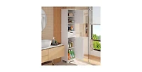 Slickbue Linen Tower Cabinet for Bathroom with 2 Doors, Drawer, and Shelving for Storage