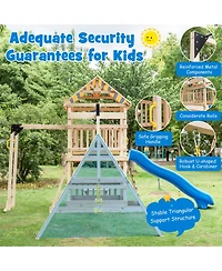 Costway Backyard Wooden Swing Set Slide Playset for Kids Outdoor Climbing Wall Sandpit
