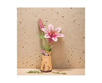 Robotime 3D Puzzles Pink Lily Diy Model Building Kits Artifical Flower Toys for Thanksgiving Mother's Day, Multicolored, 9.65"6.5"1.65"