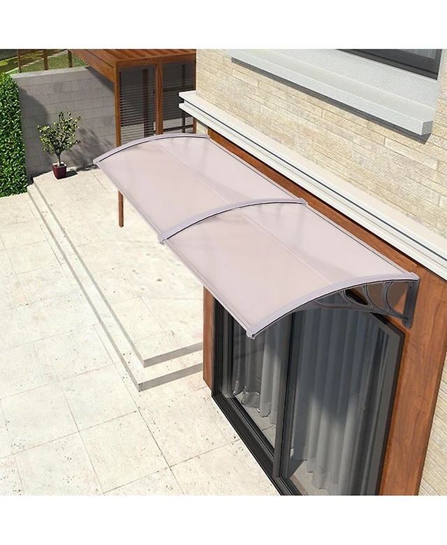 Costway 48" X 40" Patio Awning Canopy – Polycarbonate & Aluminum, Rain & Snow Protection, Coffee Color - View #2