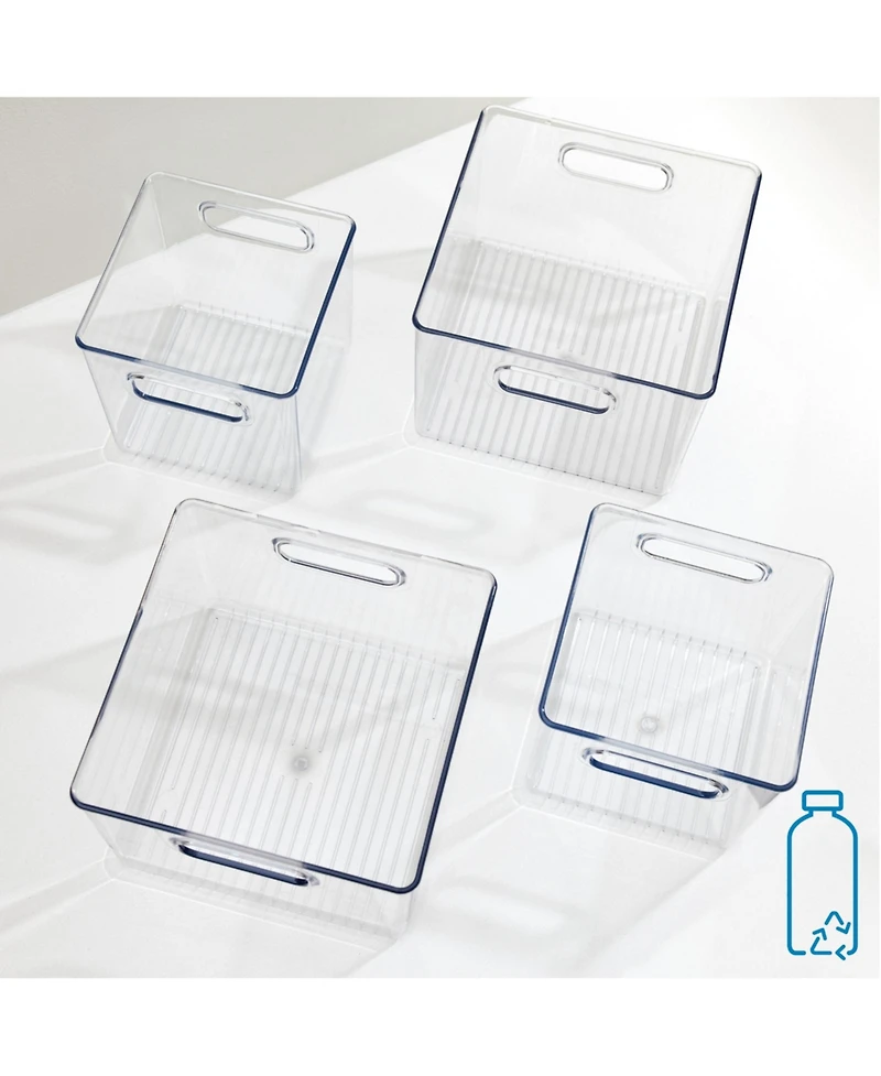 iDesign Plastic Fridge Bins with Handles, 4 Pack, Clear, Made in Usa