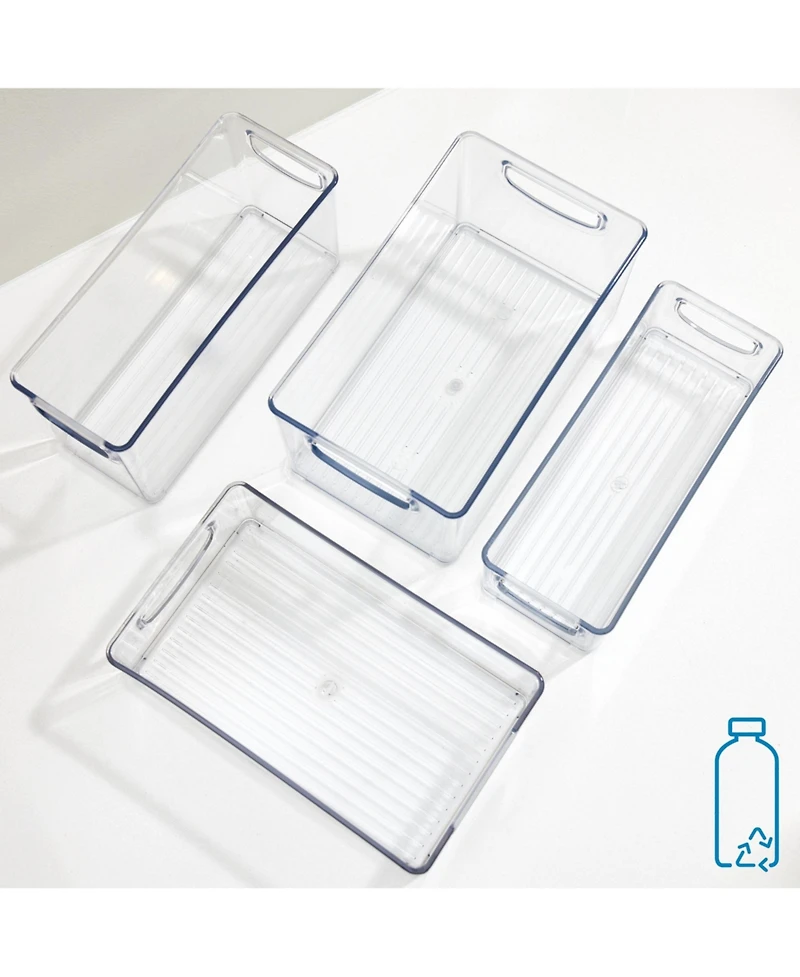 iDesign Plastic Stackable Pantry Bins with Handles, 4 Pack, Clear