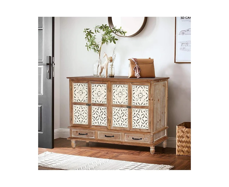 Casainc 59" Chic Natural Wood Accent Storage Cabinet with 4 Doord 3 drawers