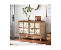 Casainc 59" Chic Natural Wood Accent Storage Cabinet with 4 Doord 3 drawers