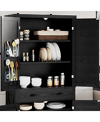 Ironck Kitchen Pantry Storage Cabinet 72.6" H, with Barn Doors, Drawer, Black