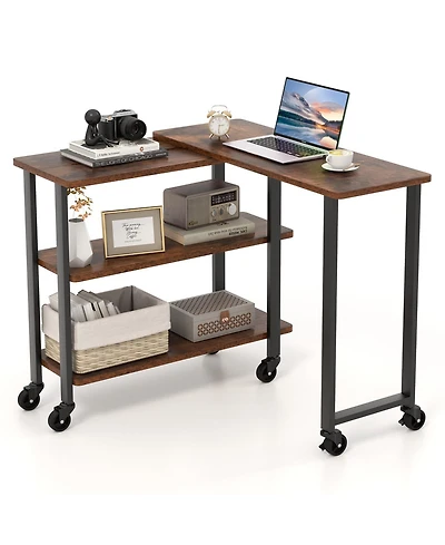 Mecale Patented 360 Free Rotating Sofa Side Table with Storage Shelves and Casters