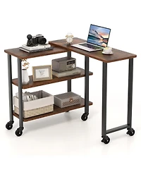 Mecale Patented 360 Free Rotating Sofa Side Table with Storage Shelves and Casters