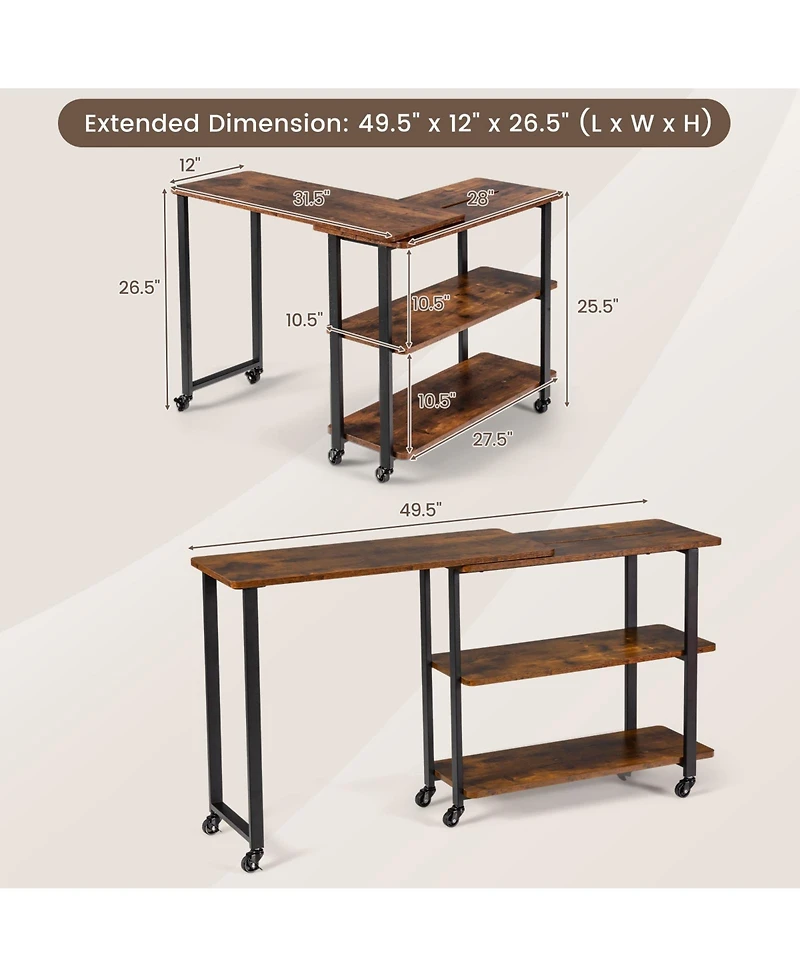 Mecale Patented 360 Free Rotating Sofa Side Table with Storage Shelves and Casters