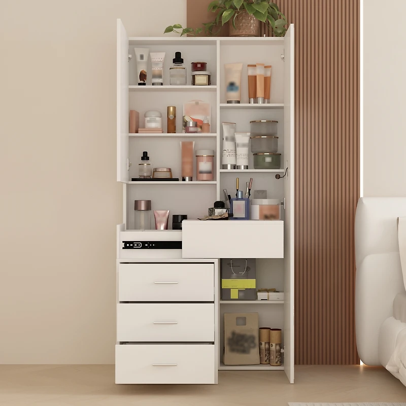 Homsee Luxury black aluminum alloy tempered glass doors, 4-door wardrobes, bedroom armoire, Closet