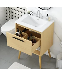 Casainc 24" Bathroom Vanity with Sink, Natural Mdf Cabinet with Drawer