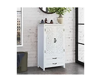 Casainc 27" Accent Tall White Storage Cabinet with Two Doors and Two Drawers