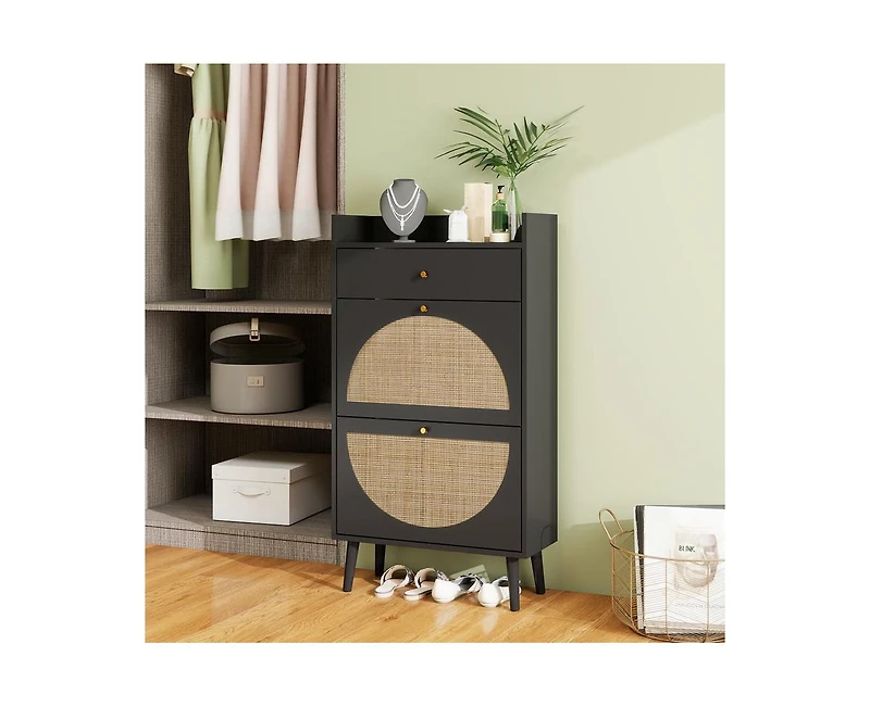Casainc Rattan 2 Door Shoe Cabinet with 1 Drawer