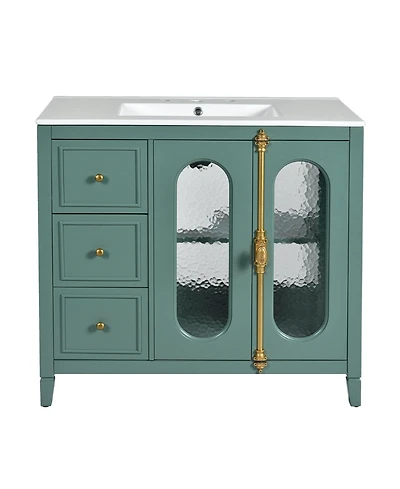 Casainc 36" Bathroom Vanity with 2 Soft Close Doors and 3 Drawers, Solid Wood Storage Cabinet