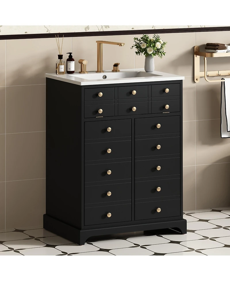 Casainc 24" Bathroom Vanity With Ceramic Sink, 1 Drawer and 2 Soft-Close Doors for Small Spaces