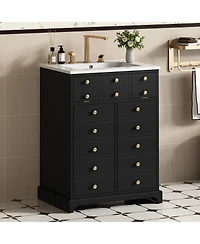 Casainc 24" Bathroom Vanity With Ceramic Sink, 1 Drawer and 2 Soft-Close Doors for Small Spaces