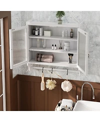 Casainc 24.8" Vintage Wall Cabinet With Glass Doors, 3 Storage Shelves and Bottom Towel Rack