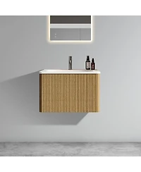 Casainc Etna 24" Floating Vanity With Ceramic Sink and Striped Oak Finish, Pre-Assembled