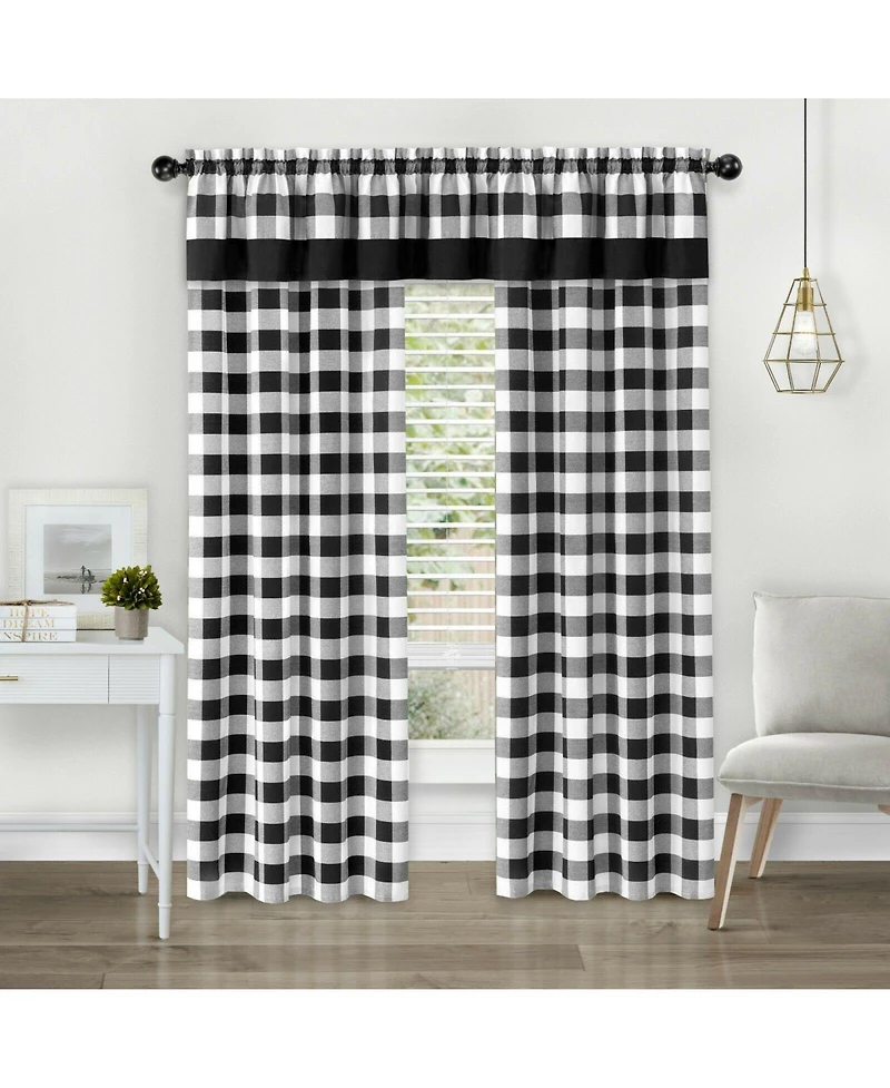 Kate Aurora Modern Country Farmhouse 3 Piece Buffalo Check Plaid Window Curtains & Valance Set