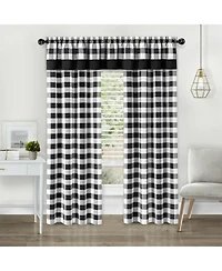 Kate Aurora Modern Country Farmhouse 3 Piece Buffalo Check Plaid Window Curtains & Valance Set