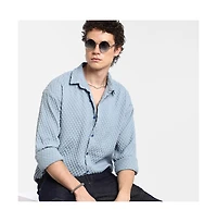 Campus Sutra Men's Cornflower Blue Cubic-Textured Oversized Shirt