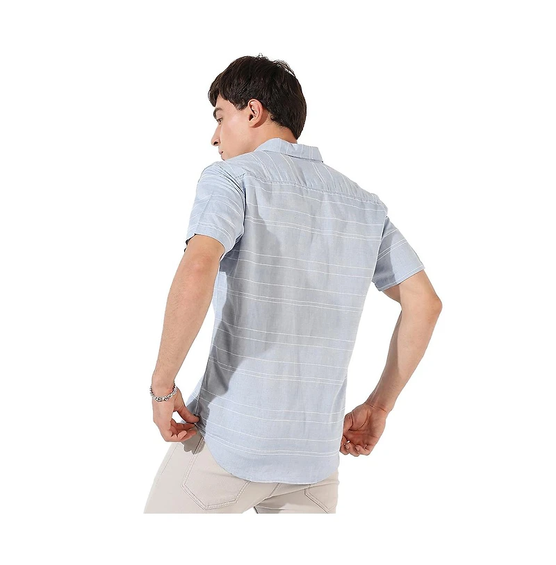 Campus Sutra Men's Light Blue Textured Regular Fit Casual Shirt