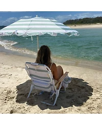 Sunnylife Compact Beach Umbrella: La Palma Sage Stripe
