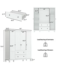 Homsee Modern Nordic style minimalist 4-door 2-drawer armoire, white wardrobe, bedroom closet