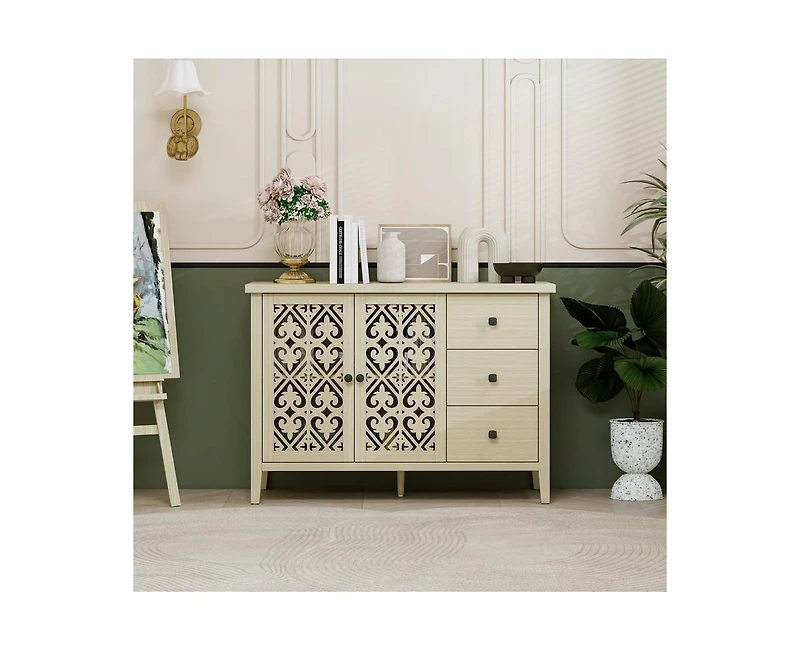 Casainc Hollowed-out Storage Cabinet with 2 Door 3 Drawers