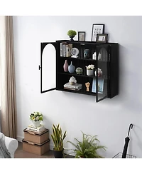 Casainc 27.56" Two-Door Wall Cabinet With Glass Front and Three-Tier Storage Woven DetailBrand