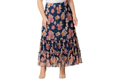 Kiyonna Plus Isla Tiered Mesh Maxi Skirt