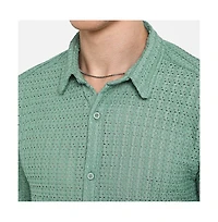 Campus Sutra Men's Sea Green Hollow Knit Oversized Shirt