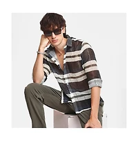 Campus Sutra Men's Navy Blue Contrast Panel Knit Shirt