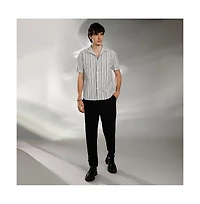 Campus Sutra Men's Off-White & Midnight Black Striped-Weave Oversized Shirt