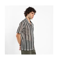 Campus Sutra Men's Cream White & Midnight Black Multitrack Knit Oversized Shirt