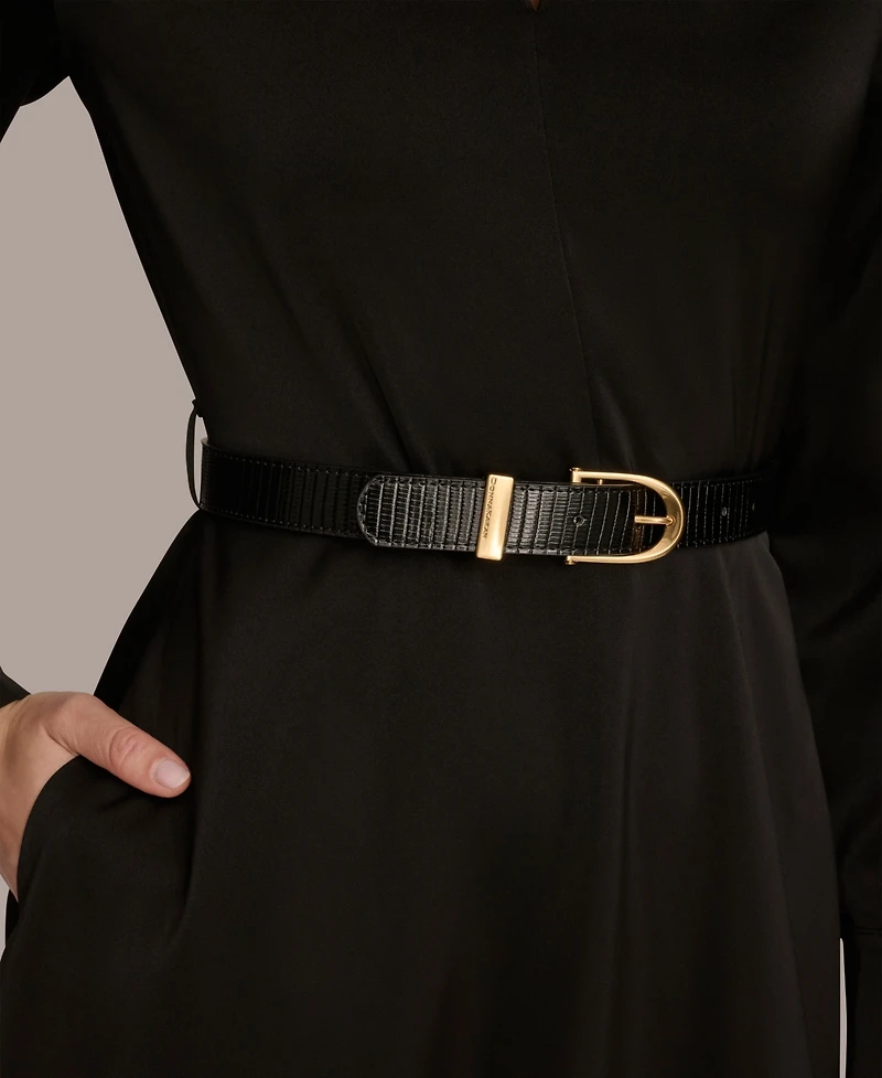 Donna Karan New York Women's Satin V-Neck Belted A-Line Midi Dress