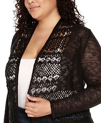 Belldini Plus Open-Front Pointelle-Trim Cardigan Sweater