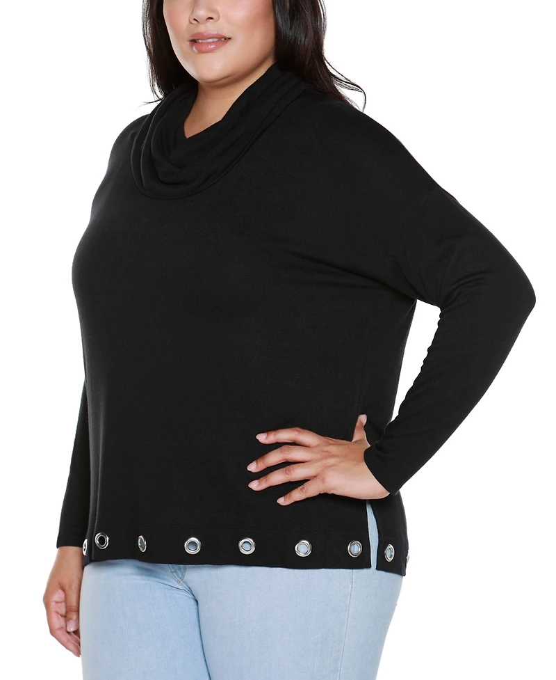Belldini Plus Hacci Cowl Neck Knit Top