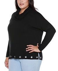 Belldini Plus Hacci Cowl Neck Knit Top