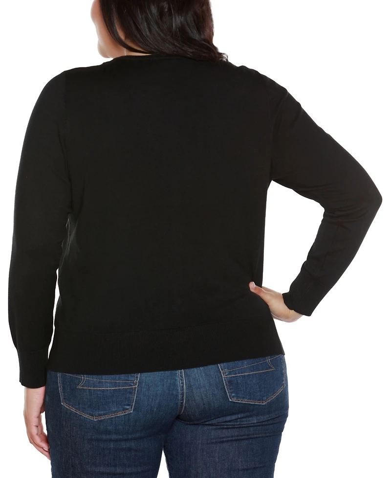Belldini Plus Size Embellished Neckline Cardigan Sweater
