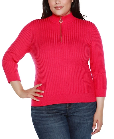 Belldini Plus Ribbed Quarter-Zip Sweater
