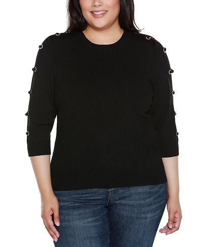 Belldini Plus Grommet-Trim Ribbed Sweater