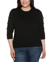 Belldini Plus Grommet-Trim Ribbed Sweater