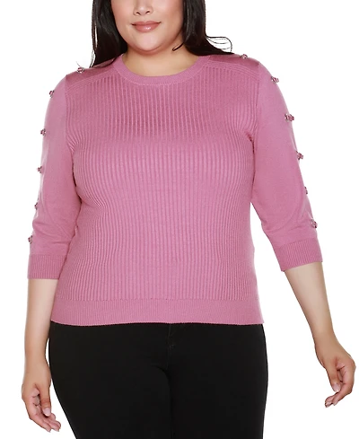Belldini Plus Grommet-Trim Ribbed Sweater
