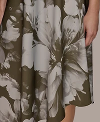 Donna Karan New York Petite Satin Asymmetrical Floral Midi Dress