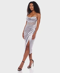 Alex & Sophia Juniors' Draped-Sweetheart-Neck Lace-Up Midi Dress