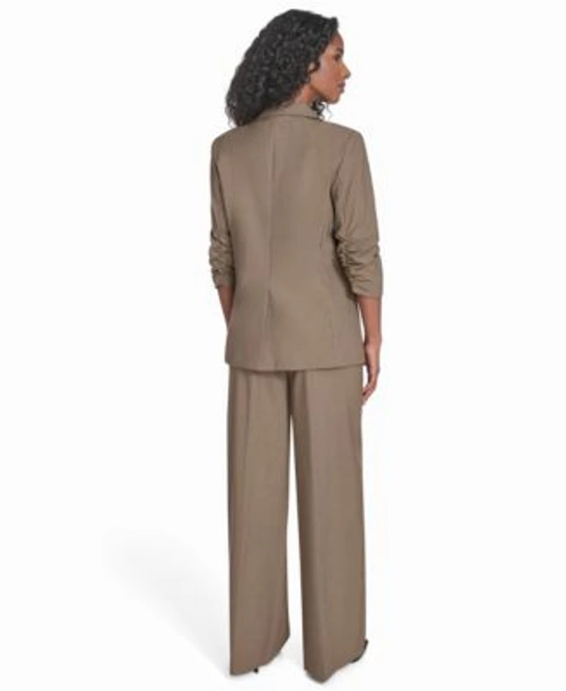 Calvin Klein Womens Novelty One Button Blazer Wide Leg Pants Mixed Media Sleeveless Blouse